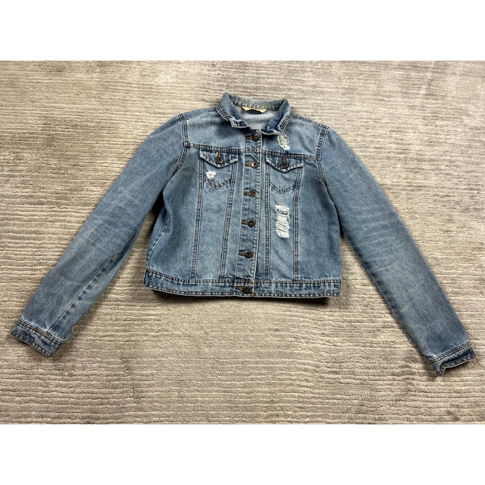 Highway Jeans Denim Jacket Women Medium Blue Distressed Trucker WD7785HJD Ripped